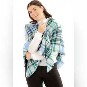 Plaid Blue and Green Blanket Scarf